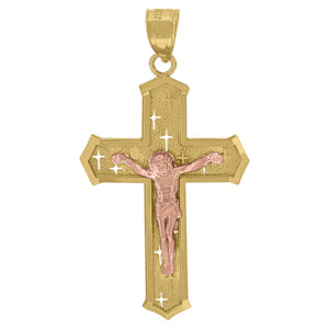 10kt Two-tone Gold Unisex Crucifix Cross Religious Charm Pendant