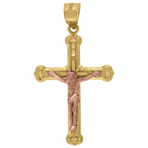 10kt Gold Two-tone Unisex Cross Crucifix Ht:34.7mm x W:19.2mm Religious Charm Pendant