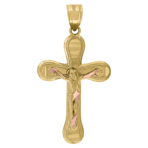 10kt Gold Two-tone Unisex Cross Crucifix Ht:33.9mm x W:17.8mm Religious Charm Pendant