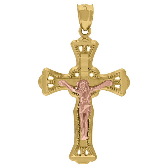 10kt Two-tone Gold Mens Textured Crucifix Cross Religious Charm Pendant
