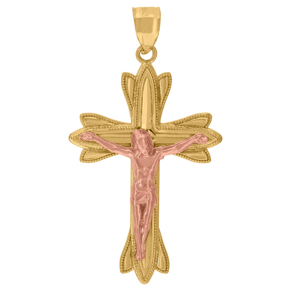 10kt Two-tone Gold Mens Textured Crucifix Cross Religious Charm Pendant