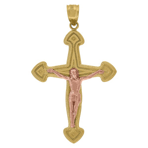 10kt Gold Two-tone Diamond-cut Unisex Cross Crucifix Ht:44.4mm x W:26.3mm Religious Charm Pendant