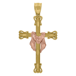 10kt Gold Two-tone Diamond-cut Unisex Cross Wrapped Ht:43.3mm x W:24.1mm Religious Charm Pendant