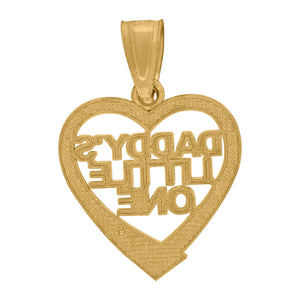 10kt Gold Yellow Diamond-cut Unisex Daddy's Little One Ht:18.6mm x W:12.5mm Heart Charm Pendant