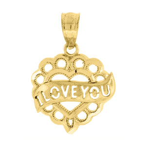 10kt Gold Yellow Unisex I Love You Ht:18.8mm x W:13.2mm Heart Charm Pendant