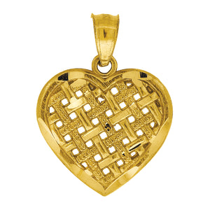 10kt Yellow Gold Diamond-cut Unisex Ht:19.3mm x W:14.1mm Heart Charm Pendant