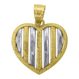 10kt Two-tone Gold Womens Textured Heart Love Charm Pendant