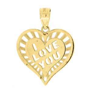 10kt Yellow Gold Womens Textured I Love You Heart Charm Pendant