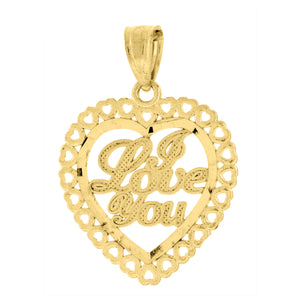 10kt Yellow Gold Unisex I Love You Ht:22.8mm x W:16.3mm Heart Charm Pendant
