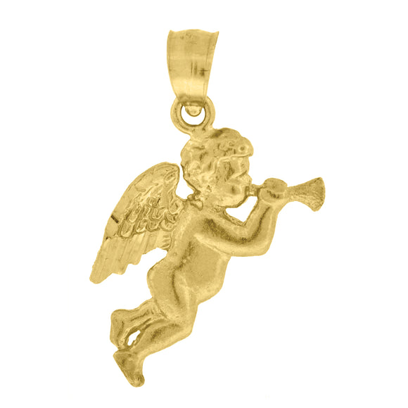 10kt Yellow Gold Unisex Cupid Angel Religious Charm Pendant