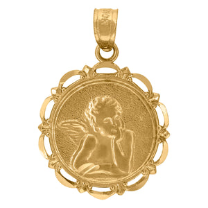 10kt Yellow Gold Unisex Angel Medallion Ht:22.5mm x W:15.9mm Religious Charm Pendant