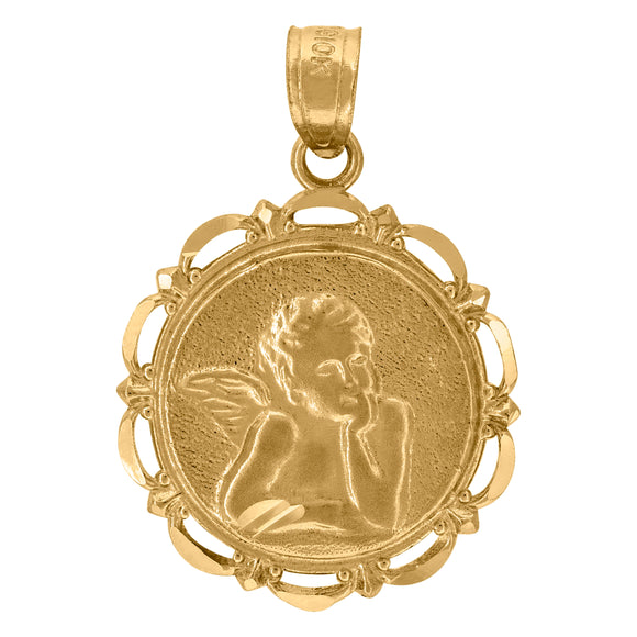 10kt Yellow Gold Unisex Angel Medallion Ht:22.5mm x W:15.9mm Religious Charm Pendant