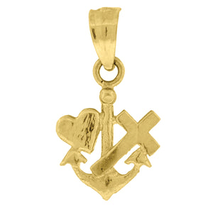 10kt Yellow Gold Unisex Anchor Heart Cross Charm pendant