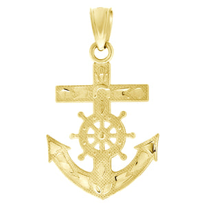 10kt Yellow Gold Mens Textured Ship Anchor Charm Pendant