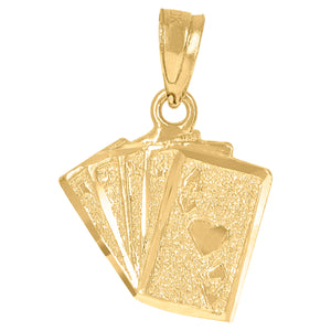 10kt Yellow Gold Textured Mens Ace of Hearts Cards Ht:17.7mm x W:13.4mm Gambling Charm Pendant