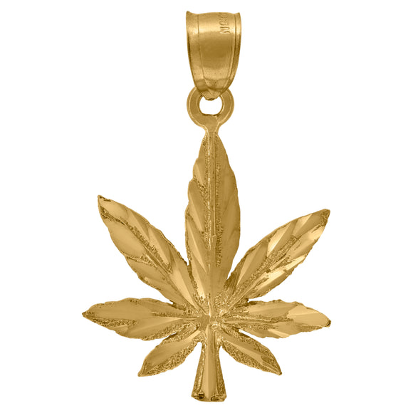 10kt Yellow Gold Mens Diamond-cut Marijuana Leaf Charm Pendant