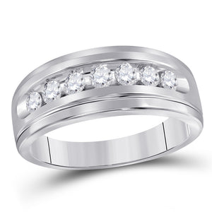 14kt White Gold Mens Round Diamond Wedding Single Row Band Ring 1/2 Cttw