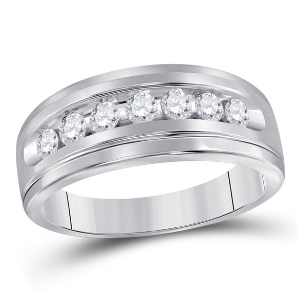 14kt White Gold Mens Round Diamond Wedding Single Row Band Ring 1/2 Cttw