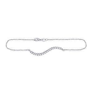 14kt White Gold Womens Round Diamond Curved Wave Bar Bracelet 1/5 Cttw
