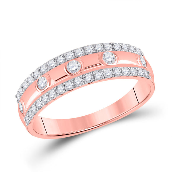 10kt Rose Gold Womens Round Diamond Anniversary Ring 1/2 Cttw