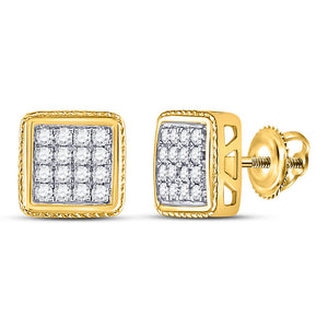 14kt Yellow Gold Mens Round Diamond Square Cluster Earrings 1/2 Cttw