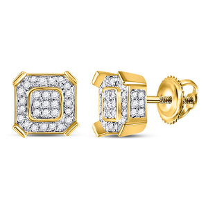 14kt Yellow Gold Mens Round Diamond Square Cluster Earrings 1/2 Cttw