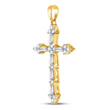 10kt Yellow Gold Womens Round Baguette Diamond Cross Pendant 1/2 Cttw