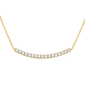 14kt Yellow Gold Womens Round Diamond Curved Bar Necklace 3/4 Cttw