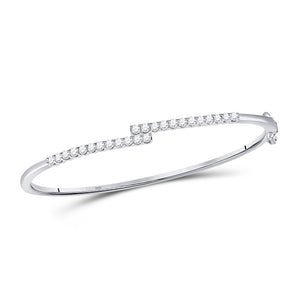 14kt White Gold Womens Round Diamond Bypass Bangle Bracelet 1 Cttw