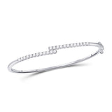 14kt White Gold Womens Round Diamond Bypass Bangle Bracelet 1 Cttw