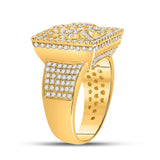 14kt Yellow Gold Mens Round Diamond Square Cluster Ring 2 Cttw