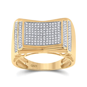 10kt Yellow Gold Mens Round Diamond Rectangle Cluster Ring 1/2 Cttw