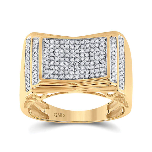 10kt Yellow Gold Mens Round Diamond Rectangle Cluster Ring 1/2 Cttw