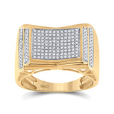10kt Yellow Gold Mens Round Diamond Rectangle Cluster Ring 1/2 Cttw
