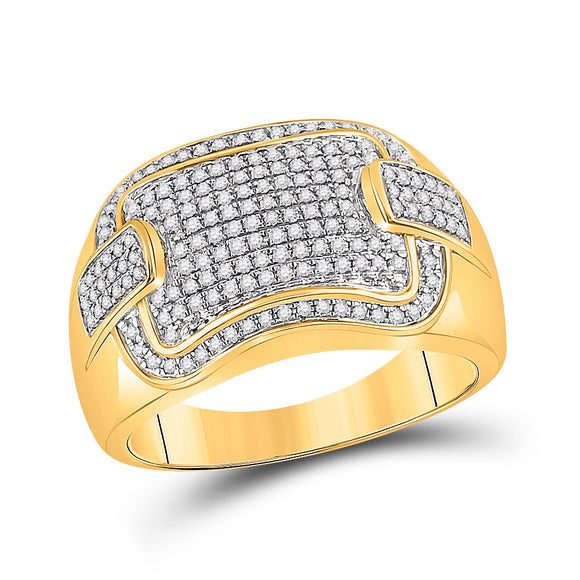 10kt Yellow Gold Mens Round Diamond Fashion Cluster Ring 1/2 Cttw