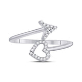 10kt White Gold Womens Round Diamond Heart Arrow Band Ring 1/10 Cttw