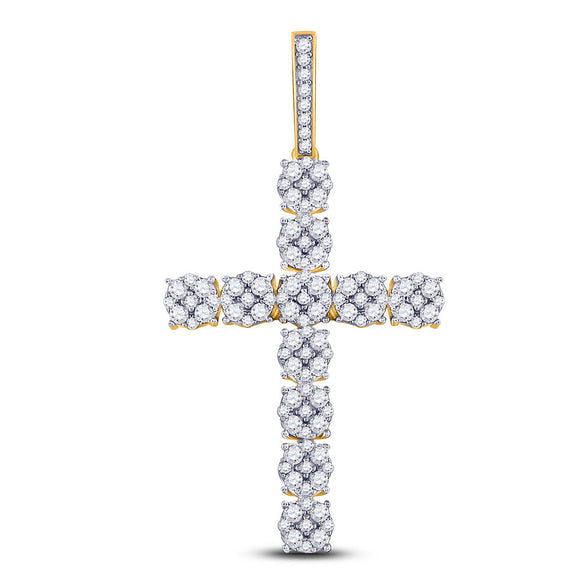 10kt Yellow Gold Mens Round Diamond Cross Charm Pendant 2-1/5 Cttw
