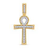 10kt Yellow Gold Mens Round Diamond Ankh Cross Charm Pendant 1 Cttw