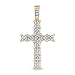 10kt Yellow Gold Mens Round Diamond Cross Charm Pendant 1-3/4 Cttw