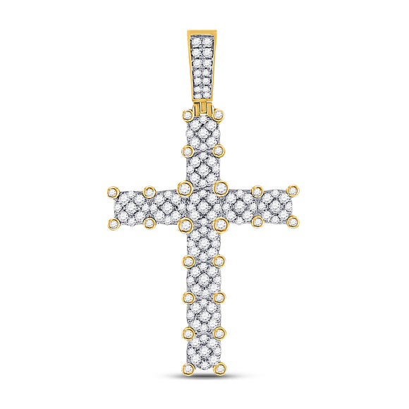 10kt Yellow Gold Mens Round Diamond Cross Charm Pendant 1-3/4 Cttw