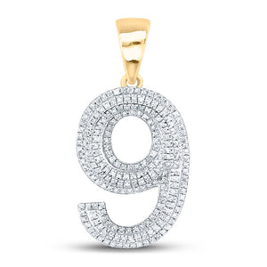 10kt Yellow Gold Mens Round Diamond Number 9 Charm Pendant 5/8 Cttw