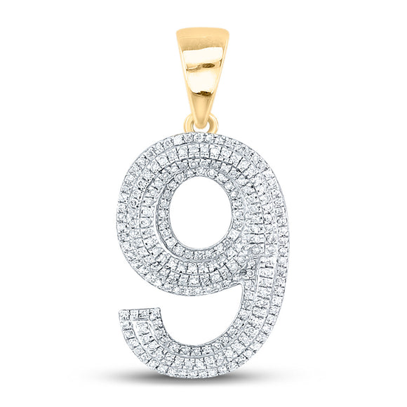 10kt Yellow Gold Mens Round Diamond Number 9 Charm Pendant 5/8 Cttw