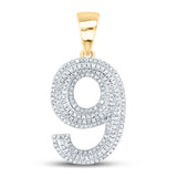 10kt Yellow Gold Mens Round Diamond Number 9 Charm Pendant 5/8 Cttw