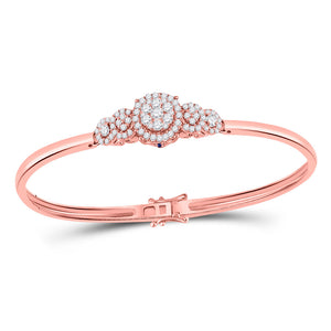 14kt Rose Gold Womens Round Diamond Cluster Bangle Bracelet 3/4 Cttw