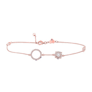 14kt Rose Gold Womens Round Diamond Cluster Circle Bracelet 3/4 Cttw