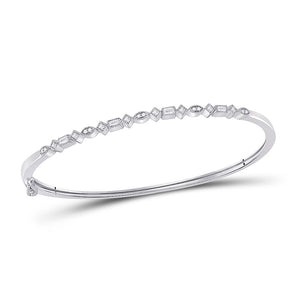 10kt White Gold Womens Princess Diamond Stackable Bangle Bracelet 1/3 Cttw