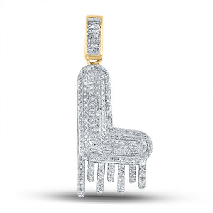 10kt Yellow Gold Mens Round Diamond Dripping L Letter Charm Pendant 1/2 Cttw