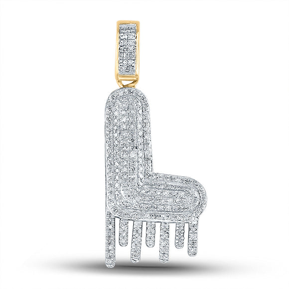 10kt Yellow Gold Mens Round Diamond Dripping L Letter Charm Pendant 1/2 Cttw