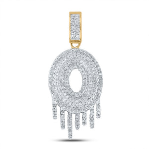 10kt Yellow Gold Mens Round Diamond Dripping O Letter Charm Pendant 3/4 Cttw