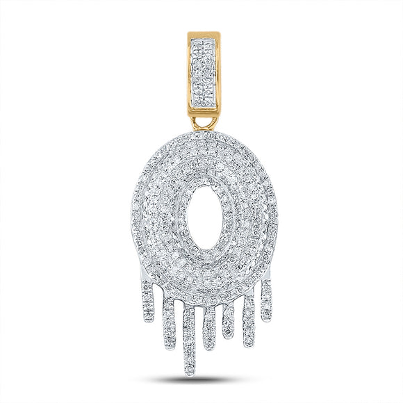10kt Yellow Gold Mens Round Diamond Dripping O Letter Charm Pendant 3/4 Cttw